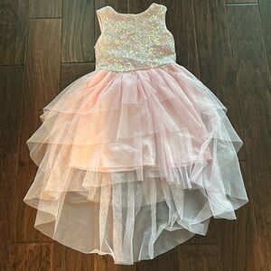 Pink & Violet sleeveless pink dress with silver floral front bodice